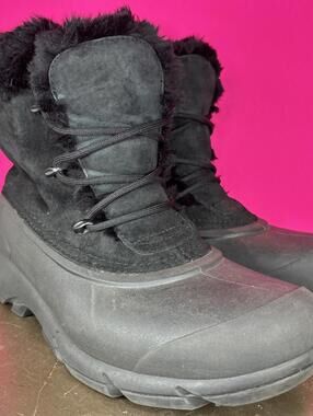 Sorel Snow Angel Black Suede Faux Fur Lace-Up Winter Boot US 9